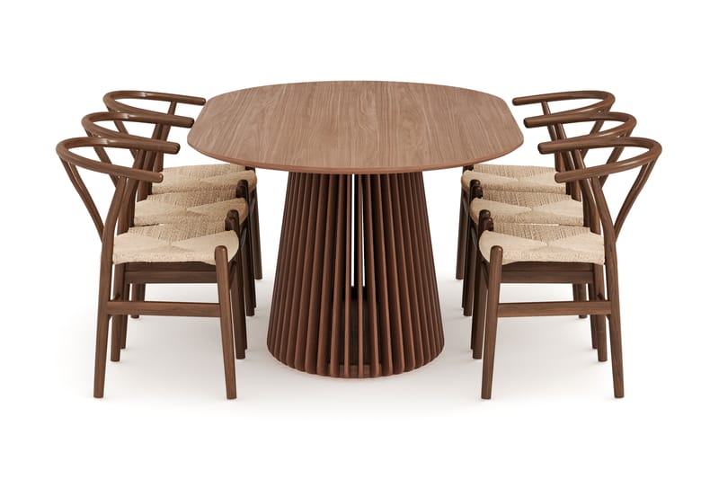 Gontas Ruokailuryhmä 200 cm Ovaali ja 6 Dastoori Tuolia - Pähkinä - Huonekalut - Pöytä & ruokailuryhmä - Ruokailuryhmä