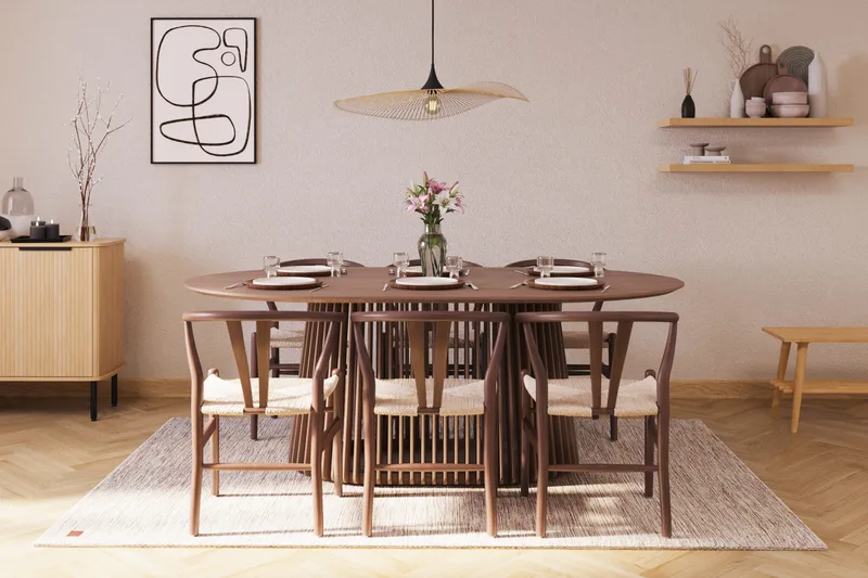 Gontas Ruokailuryhmä 200 cm Ovaali ja 6 Dastoori Tuolia - Pähkinä - Huonekalut - Pöytä & ruokailuryhmä - Ruokailuryhmä