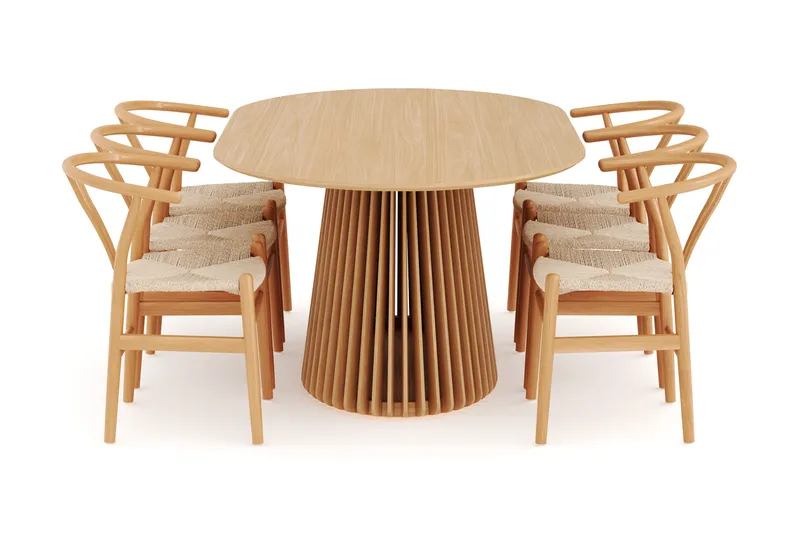 Gontas Ruokailuryhmä 200 cm Ovaali Tammi ja 6 Dastoori Tuolia - Luonnonvärinen - Huonekalut - Pöytä & ruokailuryhmä - Ruokailuryhmä