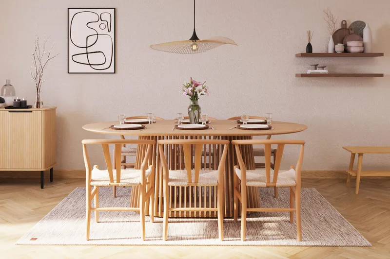 Gontas Ruokailuryhmä 200 cm Ovaali Tammi ja 6 Dastoori Tuolia - Luonnonvärinen - Huonekalut - Pöytä & ruokailuryhmä - Ruokailuryhmä