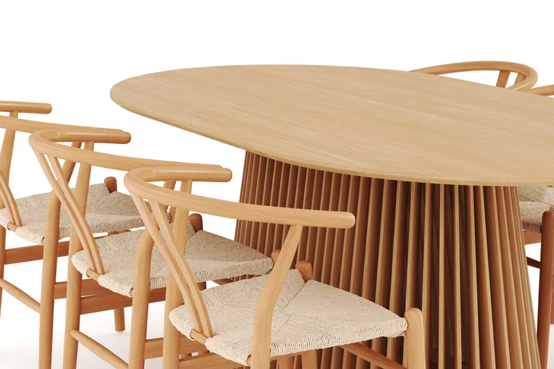 Gontas Ruokailuryhmä 200 cm Ovaali Tammi ja 6 Dastoori Tuolia - Luonnonvärinen - Huonekalut - Pöytä & ruokailuryhmä - Ruokailuryhmä