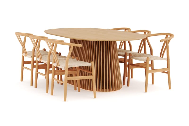 Gontas Ruokailuryhmä 200 cm Ovaali Tammi ja 6 Dastoori Tuolia, Luonnonvärinen