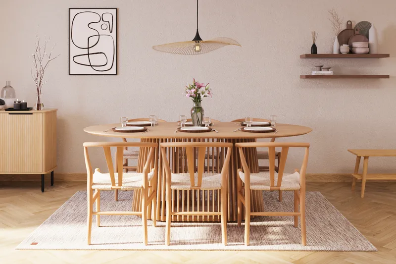 Gontas Ruokailuryhmä 200 cm Ovaali Tammi ja 6 Dastoori Tuolia - Luonnonvärinen - Huonekalut - Pöytä & ruokailuryhmä - Ruokailuryhmä