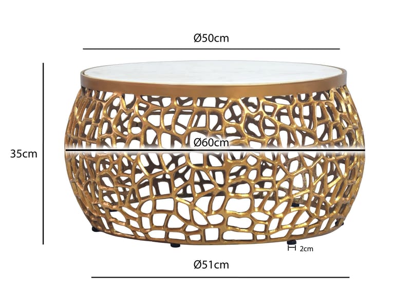 Gorvik Runt sohvapöytä 60 cm metallia, marmoritasolla - kulta / valkoinen - Huonekalut - Pöytä & ruokailuryhmä - Sohvapöytä