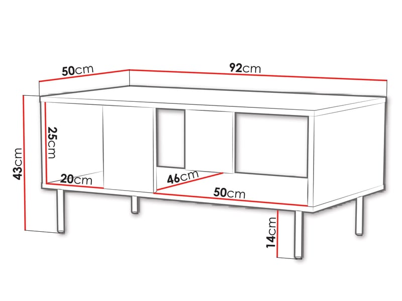 Granica 92 cm suorakaiteen muotoinen sohvapöytä hyllyillä maalattua puuta - Beige - Huonekalut - Pöytä & ruokailuryhmä - Sohvapöytä