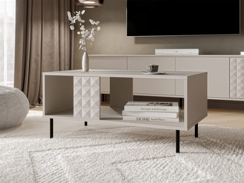 Granica 92 cm suorakaiteen muotoinen sohvapöytä hyllyillä maalattua puuta - Beige - Huonekalut - Pöytä & ruokailuryhmä - Sohvapöytä