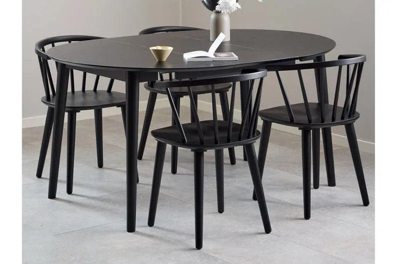 Grasonville Extendable Dining Group 115-154 Cm + 4 Ruokapöydän Tuolia - Musta - Huonekalut - Pöytä & ruokailuryhmä - Ruokailuryhmä