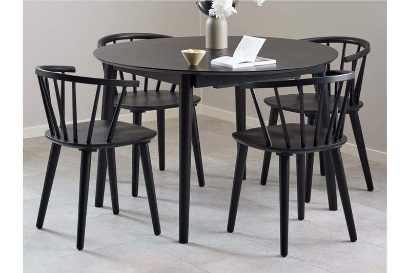 Grasonville Extendable Dining Group 115-154 Cm + 4 Ruokapöydän Tuolia - Musta - Huonekalut - Pöytä & ruokailuryhmä - Ruokailuryhmä