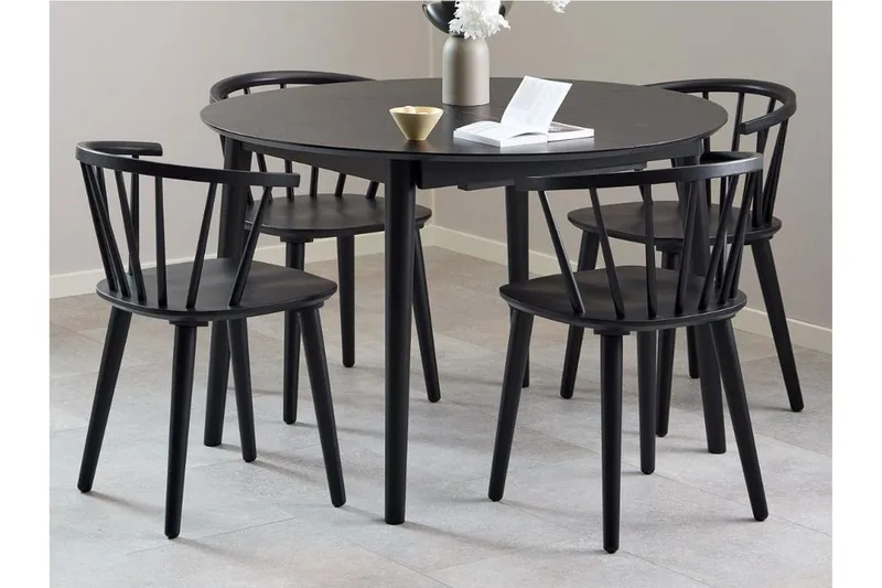 Grasonville Extendable Dining Group 115-154 Cm + 4 Ruokapöydän Tuolia, Musta