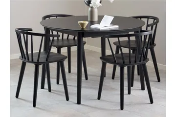 Grasonville Extendable Dining Group 115-154 Cm + 4 Ruokapöydän Tuolia - Musta - Huonekalut - Pöytä & ruokailuryhmä - Ruokailuryhmä
