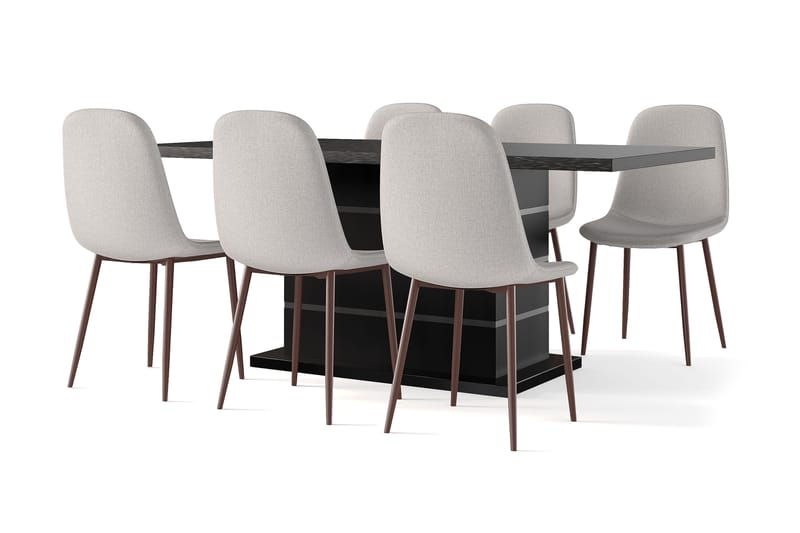 Griffith Jatkettava Ruokapöytä 180/220 cm Musta + 6 kpl Naira tuoli beige pähkinäjaloilla, Musta/Beige