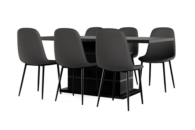 Griffith Jatkettava Ruokapöytä 180/220 cm Musta + 6 kpl Naira tuoli musta mustilla jaloilla, Musta