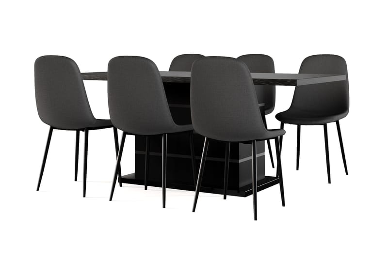 Griffith Jatkettava Ruokapöytä 180/220 cm Musta + 6 kpl Naira tuoli musta mustilla jaloilla, Musta