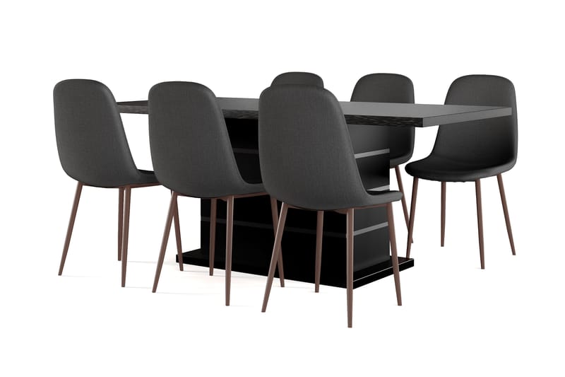 Griffith Jatkettava Ruokapöytä 180/220 cm Musta + 6 kpl Naira tuoli musta pähkinäjaloilla, Musta