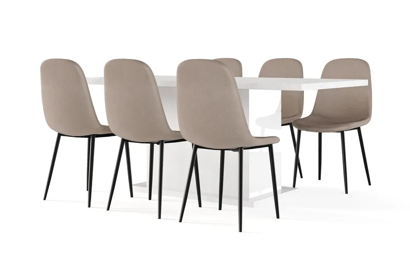 Griffith Ruokapöytä 180 cm Jatkettava lisälevyllä + 6 kpl Naira tuoli ruskea mustilla jaloilla, Valkoinen/Ruskea