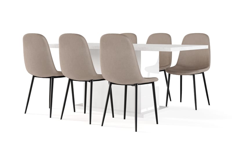 Griffith Ruokapöytä 180 cm Jatkettava lisälevyllä + 6 kpl Naira tuoli ruskea mustilla jaloilla, Valkoinen/Ruskea