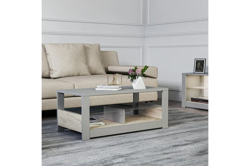 Griselda Soffapöytä 90 cm - Harmaa/Travertiini - Huonekalut - Pöytä & ruokailuryhmä - Sohvapöytä