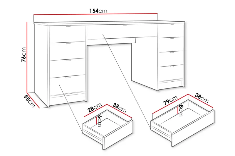 Gudelia Meikkipöytä 154 cm - Valkoinen - Huonekalut - Pöytä & ruokailuryhmä - Meikki- & kampauspöydät