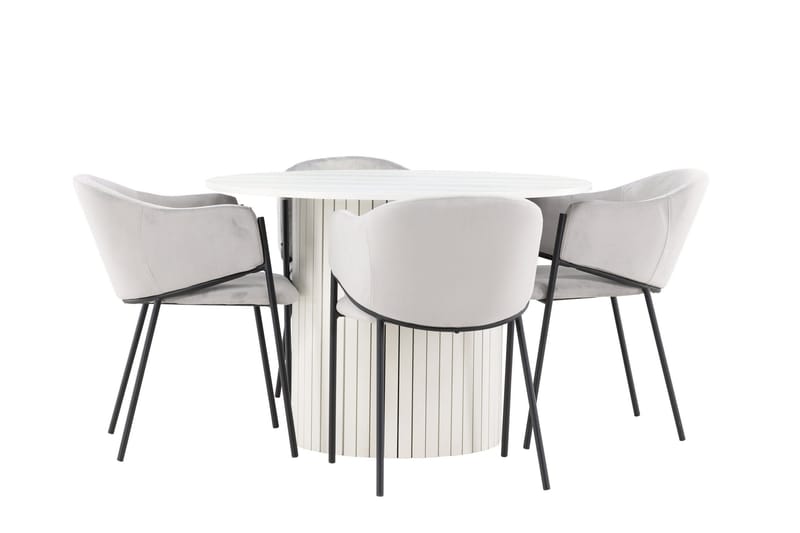 Härön Ruokailuryhmä 110 cm Pyöreä jossa 4 Evelina tuolia - Valkoinen/Harmaa - Huonekalut - Pöytä & ruokailuryhmä - Ruokailuryhmä