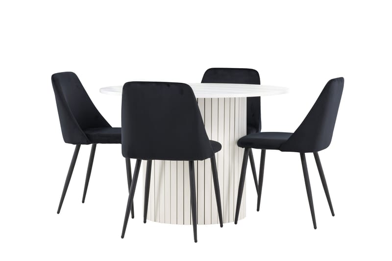 Härön Ruokailuryhmä 110 cm Pyöreä jossa 4 Night tuolia, Valkoinen/Musta