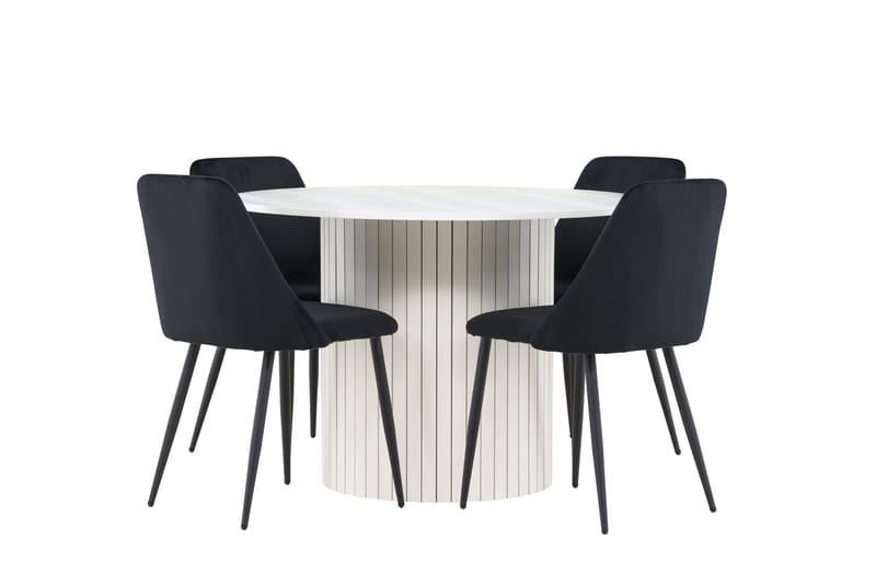 Härön Ruokailuryhmä 110 cm Pyöreä jossa 4 Night tuolia - Valkoinen/Musta - Huonekalut - Pöytä & ruokailuryhmä - Ruokailuryhmä