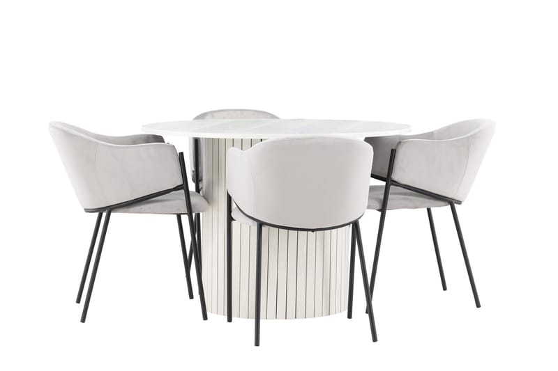 Härön Ruokailuryhmä 110 cm Pyöreä jossa 4 Evelina tuolia - Valkoinen/Harmaa - Huonekalut - Pöytä & ruokailuryhmä - Ruokailuryhmä