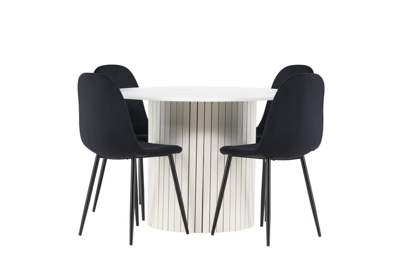 Härön Ruokailuryhmä 110 cm Pyöreä jossa 4 Polar tuolia - Valkoinen/Musta - Huonekalut - Pöytä & ruokailuryhmä - Ruokailuryhmä