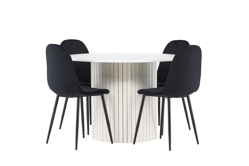 Härön Ruokailuryhmä 110 cm Pyöreä jossa 4 Polar tuolia - Valkoinen/Musta - Huonekalut - Pöytä & ruokailuryhmä - Ruokailuryhmä