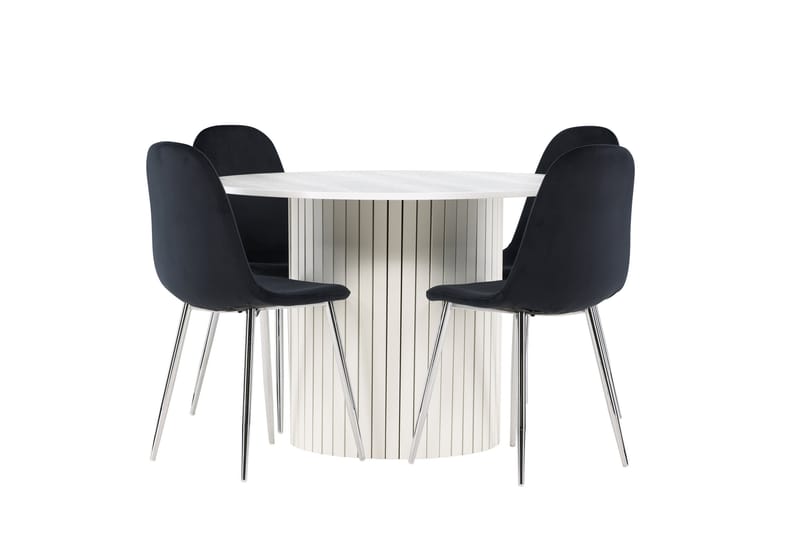 Härön Ruokailuryhmä 110 cm Pyöreä jossa 4 Polar tuolia - Valkoinen/Musta - Huonekalut - Pöytä & ruokailuryhmä - Ruokailuryhmä