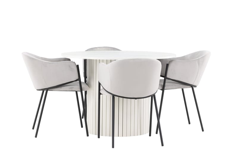Härön Ruokailuryhmä 110 cm Pyöreä jossa 4 Evelina tuolia - Valkoinen/Harmaa - Huonekalut - Pöytä & ruokailuryhmä - Ruokailuryhmä