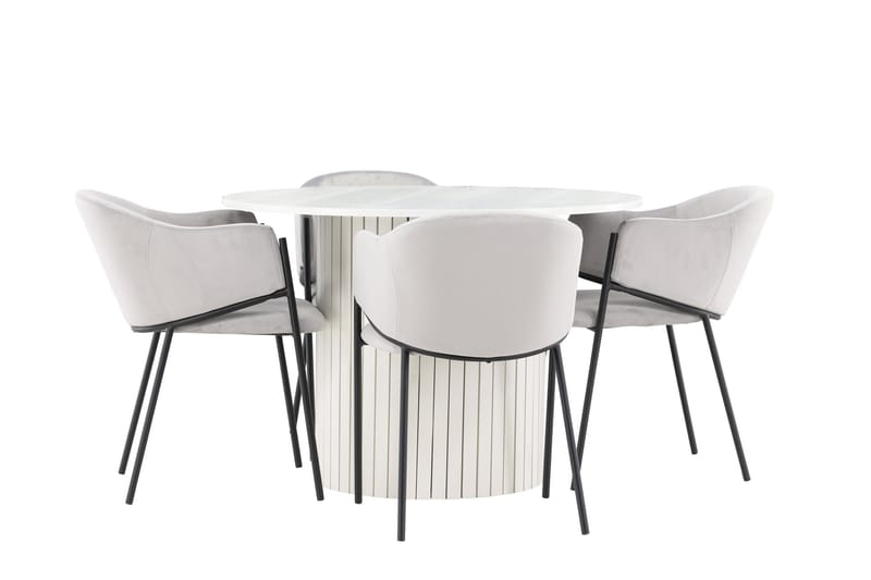 Härön Ruokailuryhmä 110 cm Pyöreä jossa 4 Evelina tuolia - Valkoinen/Harmaa - Huonekalut - Pöytä & ruokailuryhmä - Ruokailuryhmä