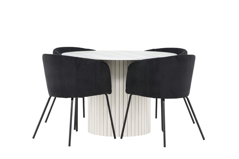 Härön Ruokailuryhmä 110 cm Pyöreä jossa 4 Berit tuolia - Valkoinen/Musta - Huonekalut - Pöytä & ruokailuryhmä - Ruokailuryhmä