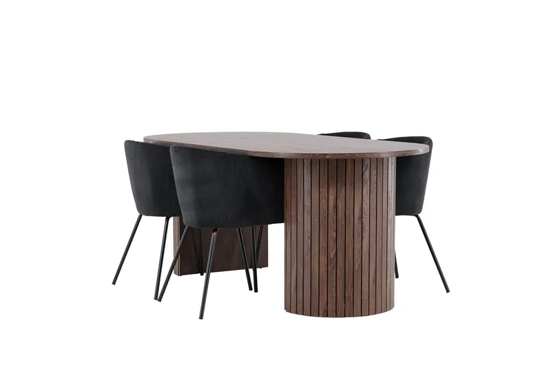 Härön Ruokailuryhmä 200 cm Soikea jossa 4 Berit tuolia, Mokka/Musta