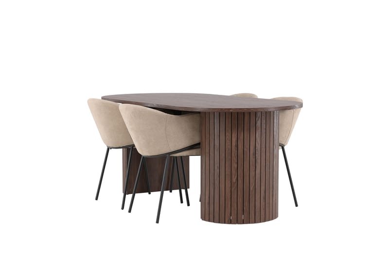 Härön Ruokailuryhmä 200 cm Soikea jossa 4 Evelina tuolia, Mokka/Beige