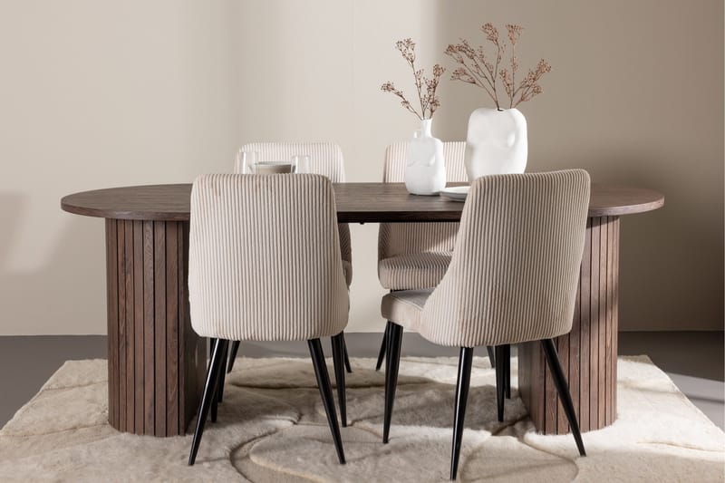 Härön Ruokailuryhmä 200 cm Soikea jossa 4 Leone tuolia - Mokka/Beige - Huonekalut - Pöytä & ruokailuryhmä - Ruokailuryhmä