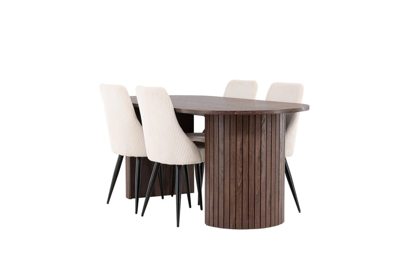 Härön Ruokailuryhmä 200 cm Soikea jossa 4 Leone tuolia, Mokka/Beige