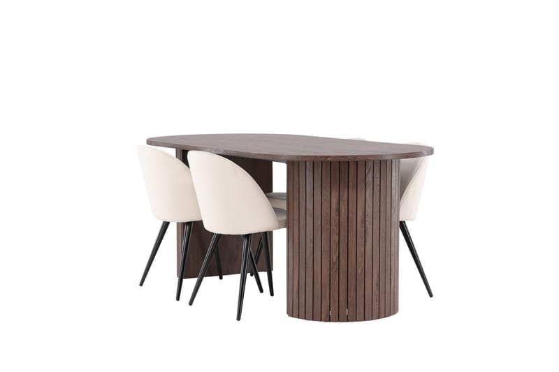 Härön Ruokailuryhmä 200 cm Soikea jossa 4 Velvet tuolia, Mokka/Beige
