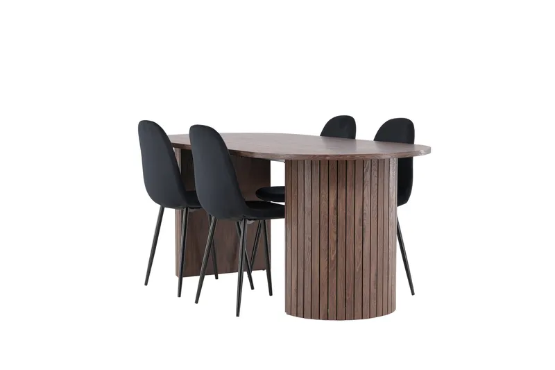 Härön Ruokailuryhmä 200 cm Soikea jossa 4 Polar tuolia, Mokka/Musta