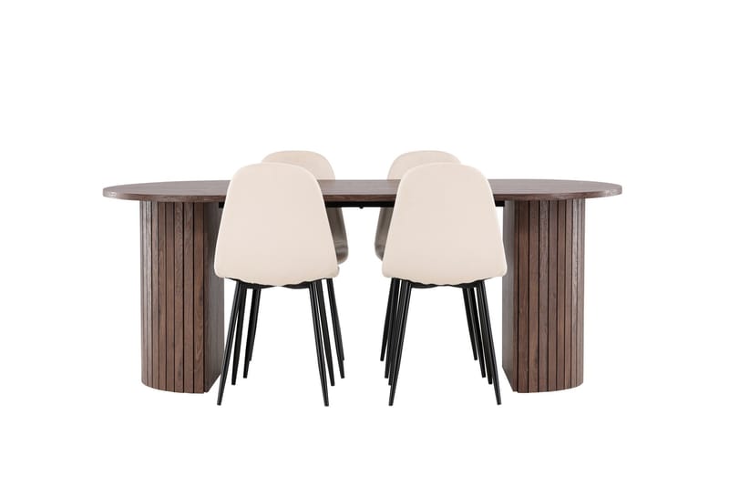 Härön Ruokailuryhmä 200 cm Soikea jossa 4 Polar tuolia - Mokka/Beige - Huonekalut - Pöytä & ruokailuryhmä - Ruokailuryhmä