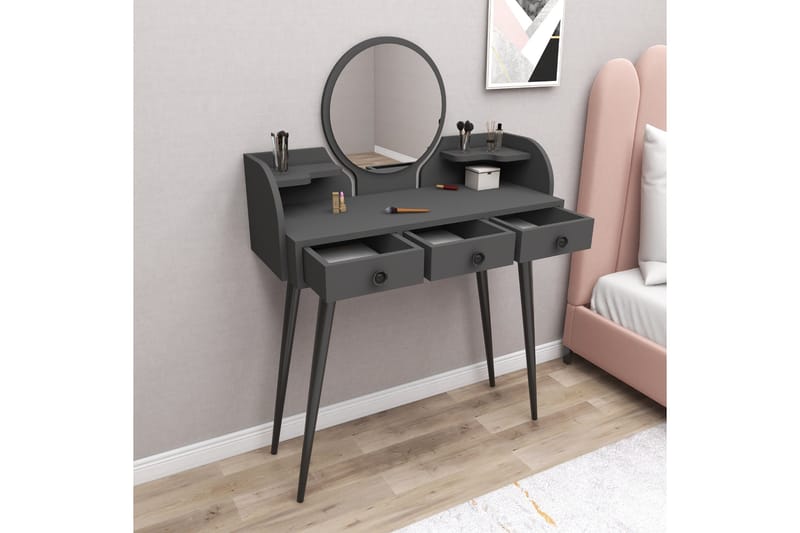 Habiba Kampauspöytä 93,6 cm - Antrasiitti - Huonekalut - Pöytä & ruokailuryhmä - Meikki- & kampauspöydät - Meikkipöytä peilillä