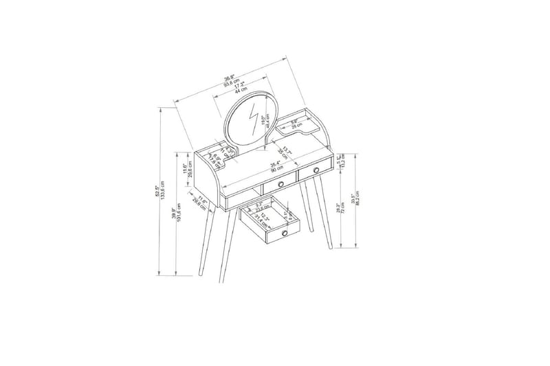 Habiba Kampauspöytä 93,6 cm - Antrasiitti - Huonekalut - Pöytä & ruokailuryhmä - Meikki- & kampauspöydät - Meikkipöytä peilillä