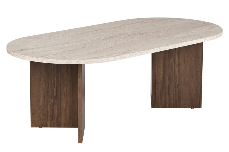 Hasina Soikea Sohvapöytä 119x60 cm Travertiini- ja Saksanpähkinäjäljitelmällä, Beige