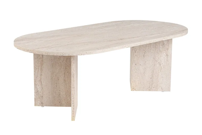Hasina Soikea Sohvapöytä 119x60 cm Travertiinin Näköisellä Pinnalla, Valkoinen