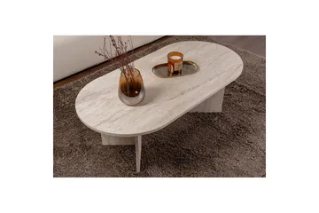Hasina Soikea Sohvapöytä 119x60 cm Travertiinin Näköisellä Pinnalla - Valkoinen - Huonekalut - Pöytä & ruokailuryhmä - Sohvapöytä