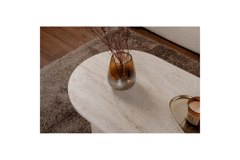 Hasina Soikea Sohvapöytä 119x60 cm Travertiinin Näköisellä Pinnalla - Valkoinen - Huonekalut - Pöytä & ruokailuryhmä - Sohvapöytä