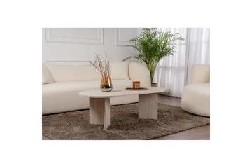 Hasina Soikea Sohvapöytä 119x60 cm Travertiinin Näköisellä Pinnalla - Valkoinen - Huonekalut - Pöytä & ruokailuryhmä - Sohvapöytä