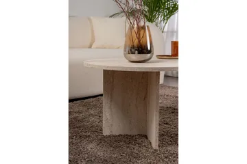 Hasina Soikea Sohvapöytä 119x60 cm Travertiinin Näköisellä Pinnalla - Valkoinen - Huonekalut - Pöytä & ruokailuryhmä - Sohvapöytä