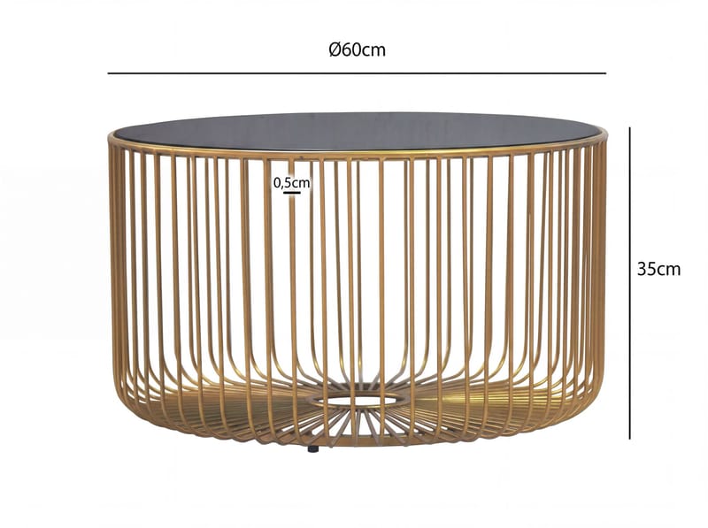 Helora pyöreä sohvapöytä 60 cm, lasia ja metallia - kulta / musta - Huonekalut - Pöytä & ruokailuryhmä - Sohvapöytä