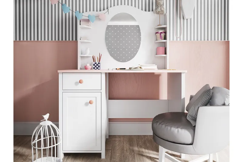 Hilts Hoitopöytä 110x52 cm - Valkoinen/Vaaleanpunainen - Huonekalut - Pöytä & ruokailuryhmä - Meikki- & kampauspöydät