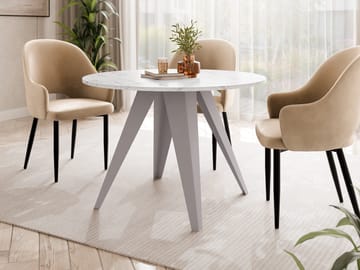 Hoban Pyöreä jatkettava ruokapöytä 100-138 cm - Beige, valkoinen (marmori) - Huonekalut - Pöytä & ruokailuryhmä - Ruokapöydät & keittiön pöydät